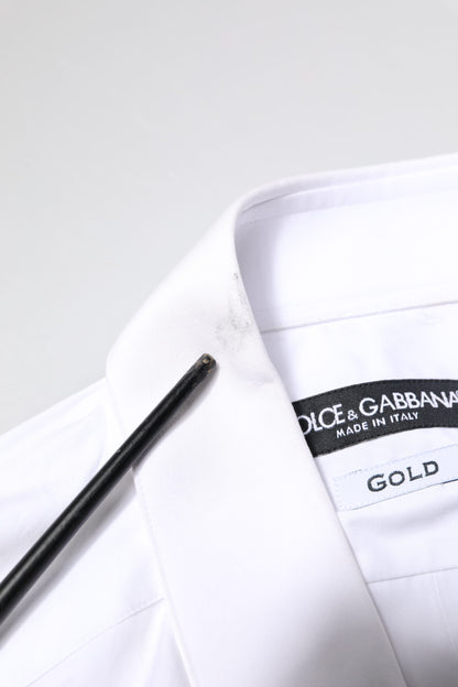 Dolce &amp; Gabbana Vit Guld Bomull Långärmad Herrskjorta