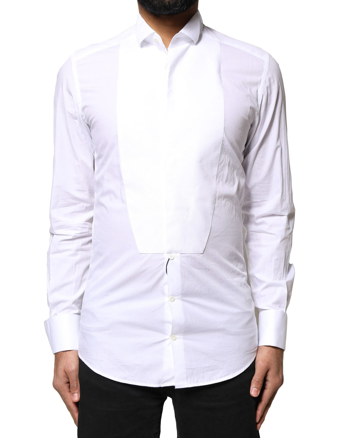 Dolce & Gabbana White GOLD CottonPoplin Bib Formal Dress Shirt