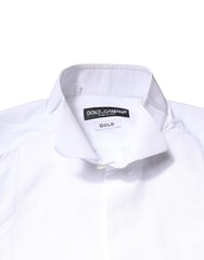 Dolce & Gabbana White GOLD Cotton Poplin Bib Formal Men Dress Shirt