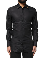 Dolce & Gabbana Black GOLD Cross Embellished Men Dress Shirt