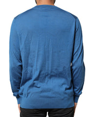 Dolce & Gabbana Blue Cashmere Crown V-neck Pullover Sweater