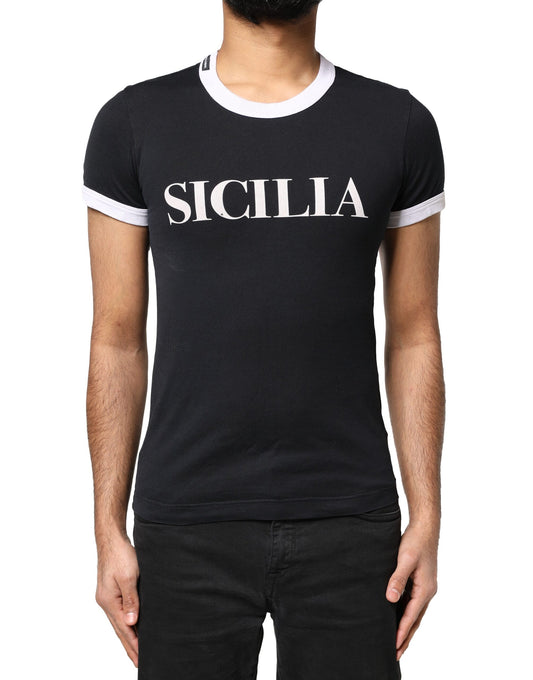 Dolce &amp; Gabbana Svart Sicilia Rundhalset T-skjorte med korte ermer