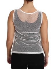 Dolce & Gabbana White Net  Transparent Sleeveless Tank Top