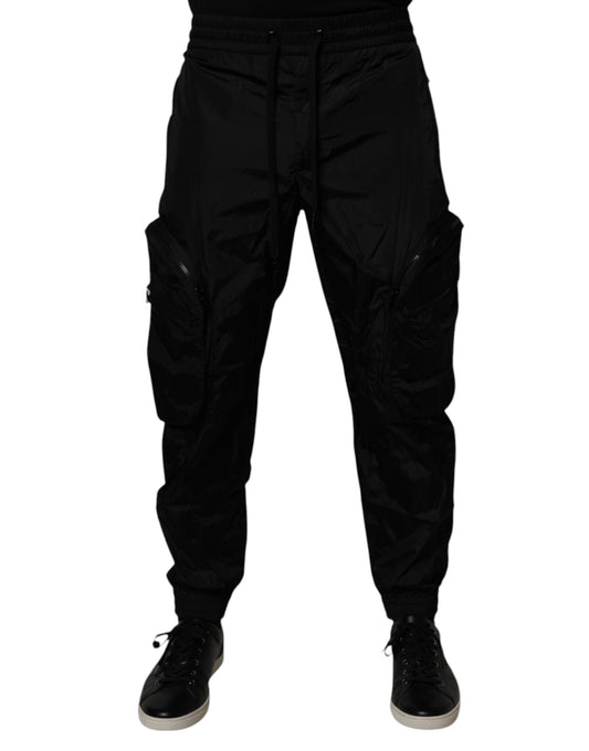 Dolce &amp; Gabbana Svarta Nylon Cargo Jogger Herr Träningsbyxor Byxor