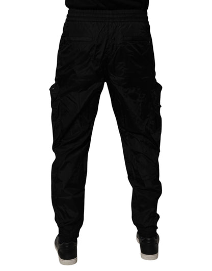 Dolce &amp; Gabbana Svarta Nylon Cargo Jogger Herr Träningsbyxor Byxor