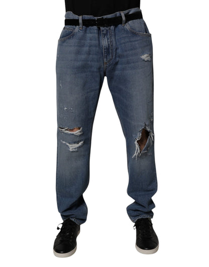 Dolce &amp; Gabbana Blå Fillete Bomull Rette Denim Jeans