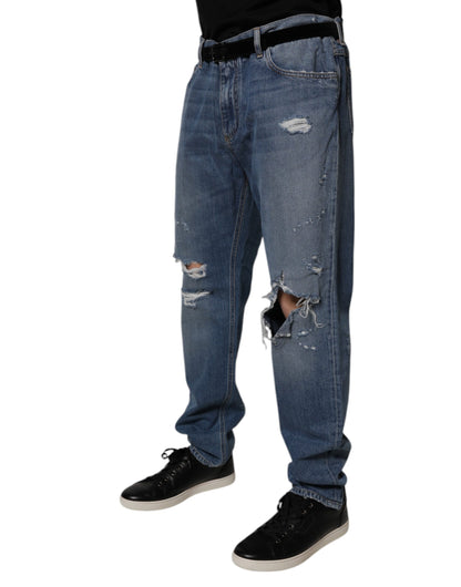 Dolce &amp; Gabbana Blå Fillete Bomull Rette Denim Jeans