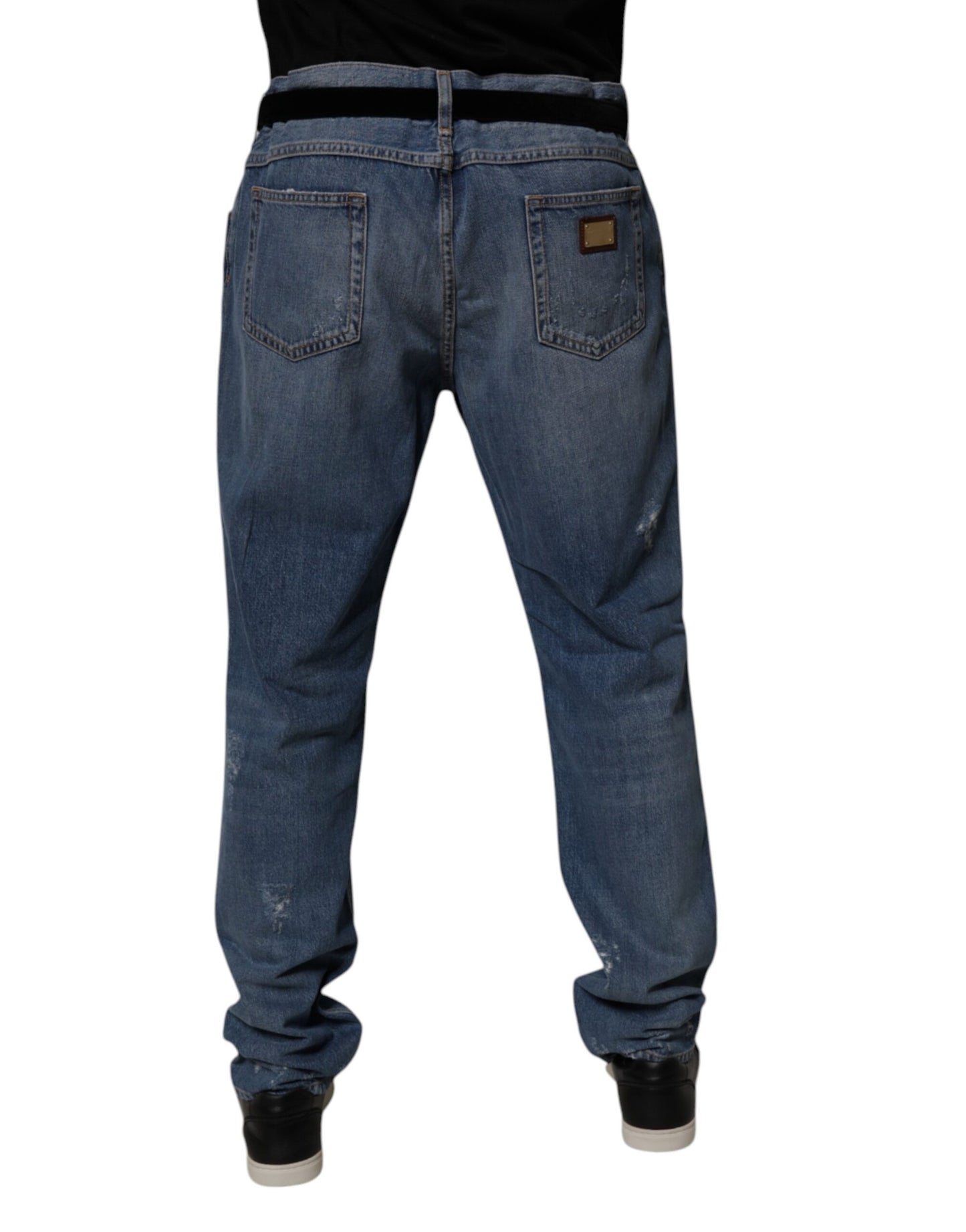 Dolce &amp; Gabbana Blå Fillete Bomull Rette Denim Jeans