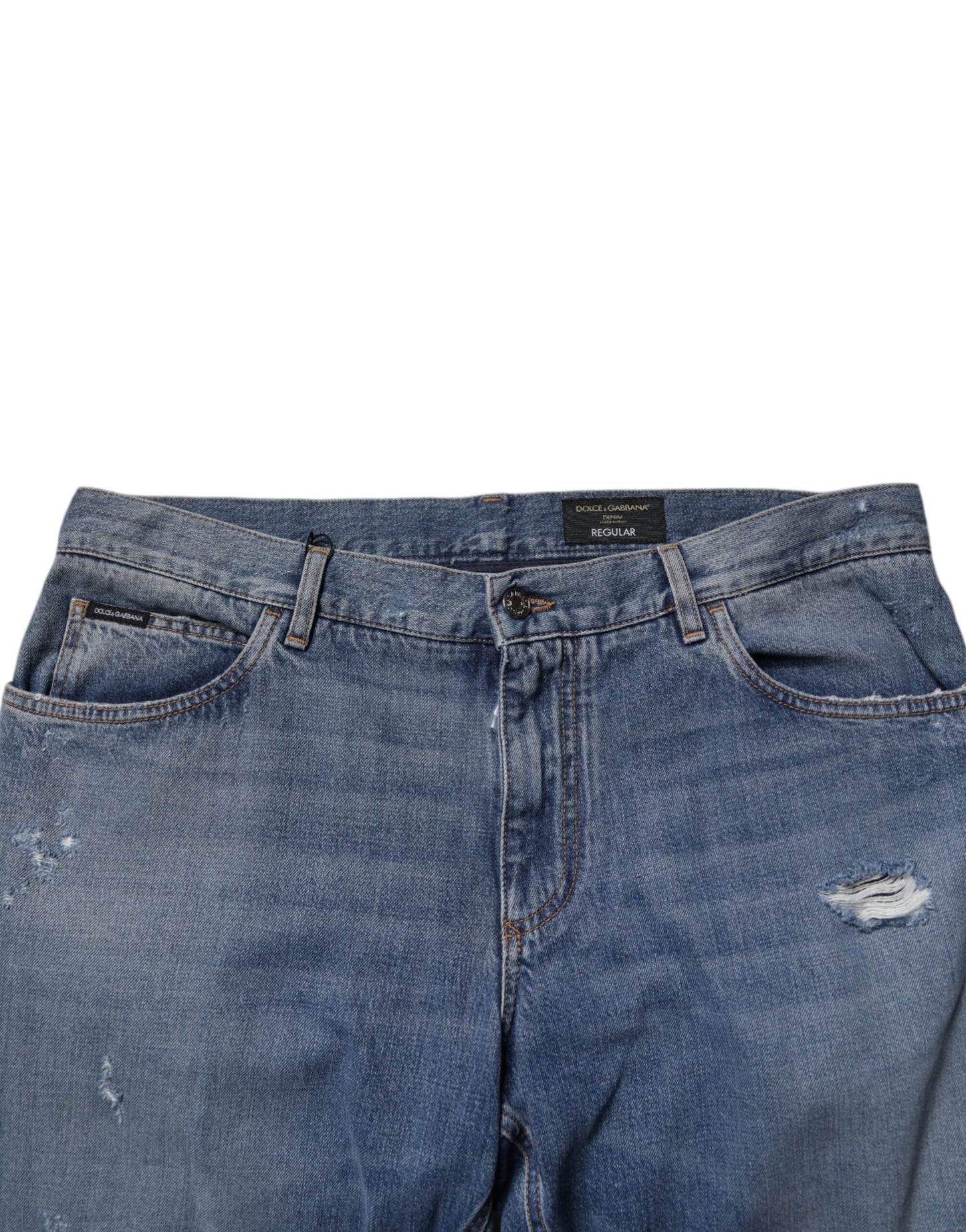 Dolce &amp; Gabbana Blå Fillete Bomull Rette Denim Jeans