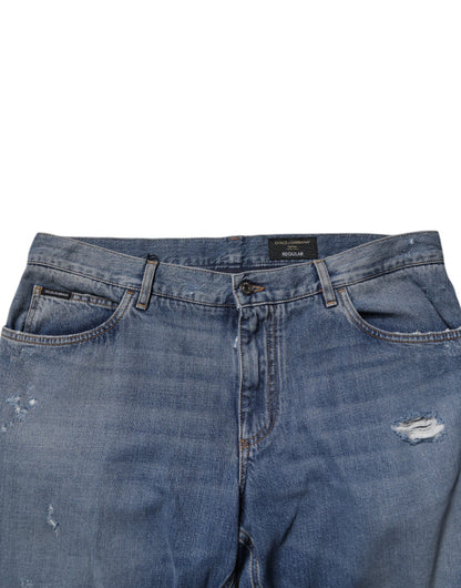 Dolce &amp; Gabbana Blå Fillete Bomull Rette Denim Jeans
