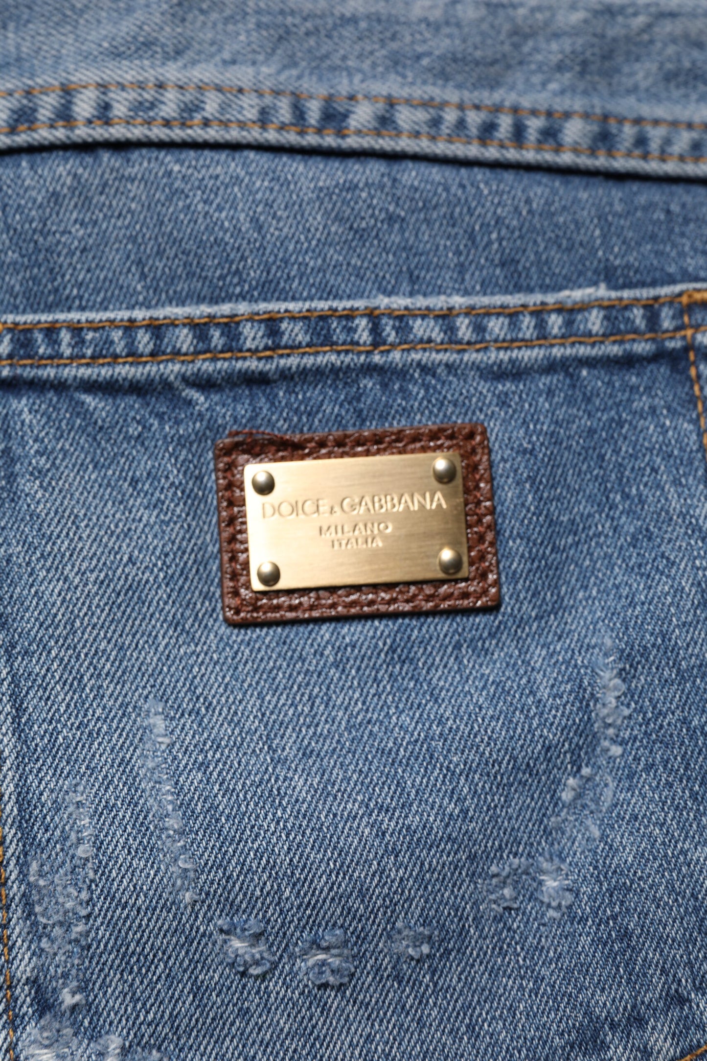 Dolce &amp; Gabbana Blå Fillete Bomull Rette Denim Jeans