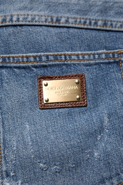 Dolce &amp; Gabbana Blå Fillete Bomull Rette Denim Jeans