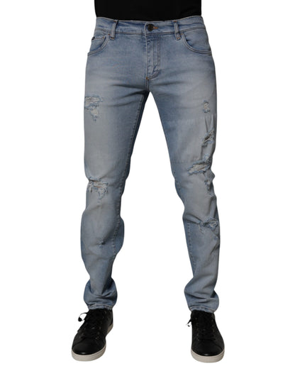 Dolce &amp; Gabbana Blå Skinny Jeans i Fillete Bomull for Menn