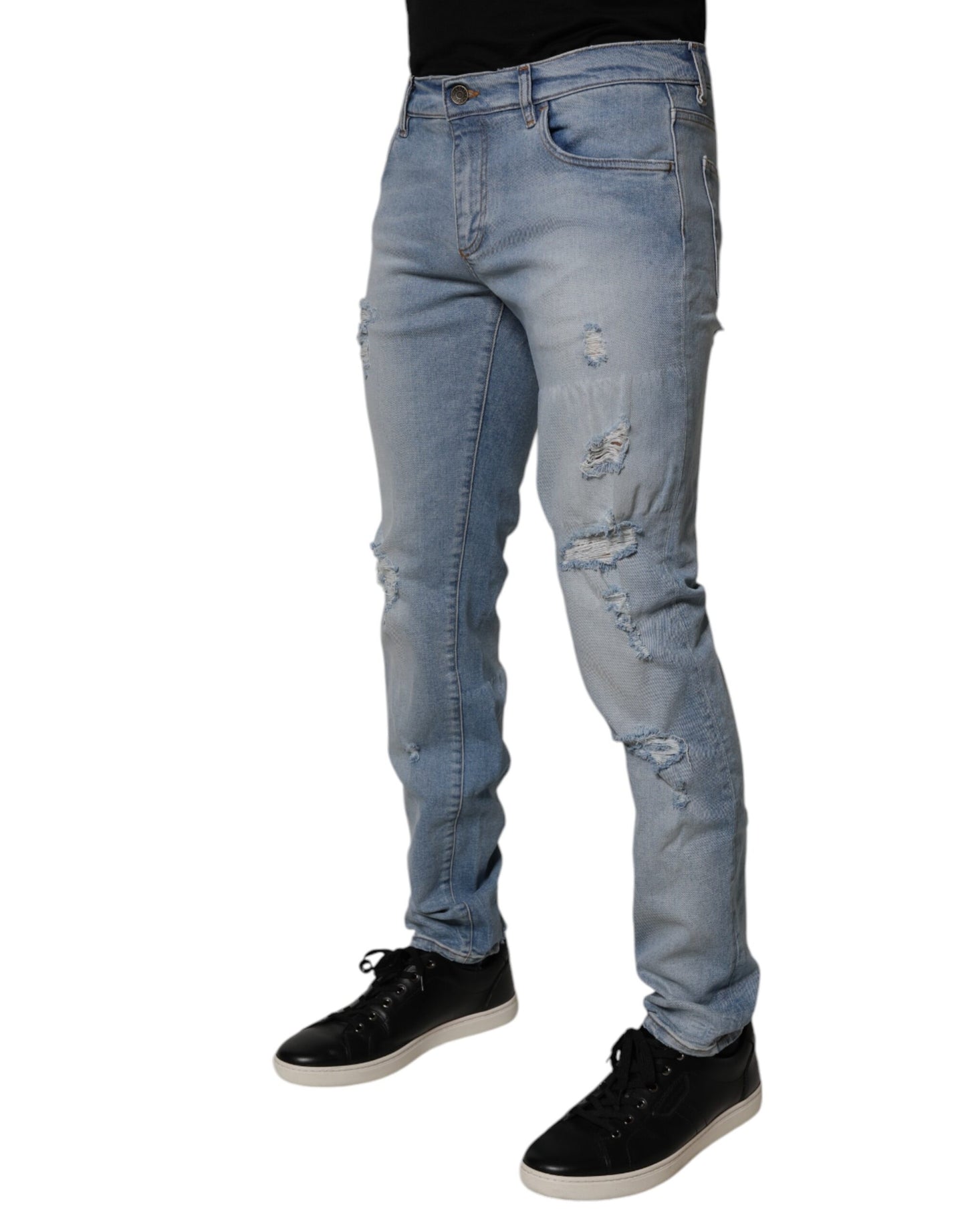 Dolce &amp; Gabbana Blå Skinny Jeans i Fillete Bomull for Menn
