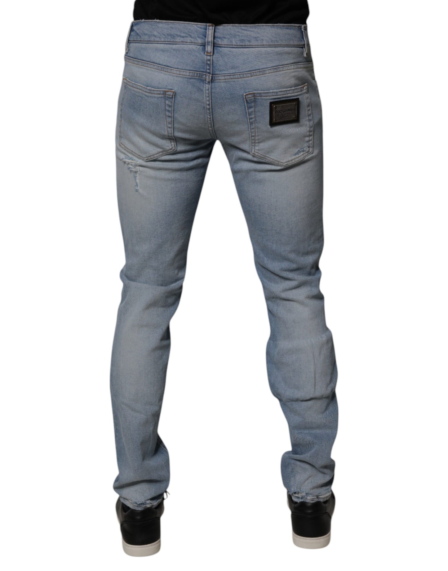 Dolce &amp; Gabbana Blå Skinny Jeans i Fillete Bomull for Menn