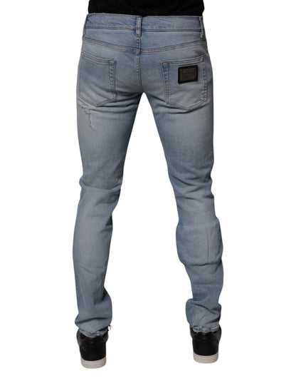 Dolce &amp; Gabbana Blå Skinny Jeans i Fillete Bomull for Menn