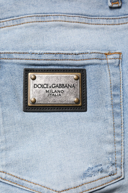 Dolce &amp; Gabbana Blå Skinny Jeans i Fillete Bomull for Menn