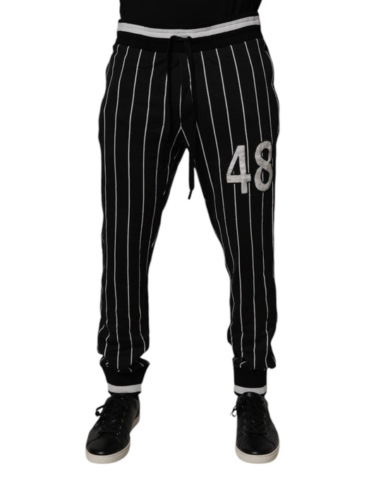 Dolce &amp; Gabbana Svarta Vita Randiga Jogger Träningsbyxor Byxor