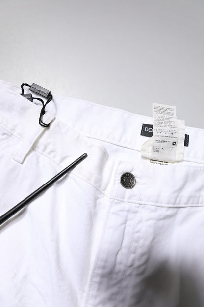 Dolce &amp; Gabbana hvite bomullsrette herrejeans