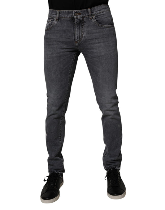 Dolce &amp; Gabbana Mörkgrå Bomullsstretchiga Skinny Denim Jeans