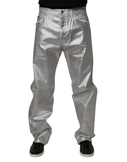 Dolce &amp; Gabbana Metallic Silver Raka Jeans i Bomull