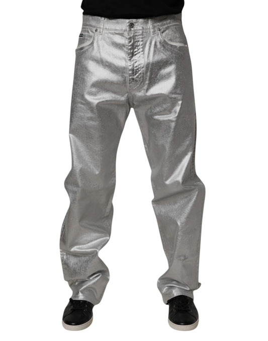 Dolce &amp; Gabbana Metallic Silver Raka Jeans i Bomull