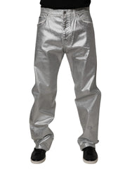 Dolce & Gabbana Metallic Silver Cotton Straight Denim Jeans