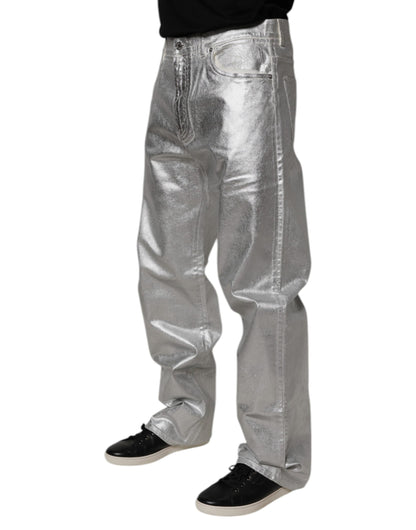 Dolce &amp; Gabbana Metallic Silver Raka Jeans i Bomull