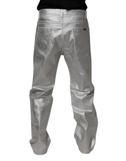 Dolce &amp; Gabbana Metallic Silver Raka Jeans i Bomull