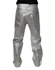 Dolce & Gabbana Metallic Silver Cotton Straight Denim Jeans