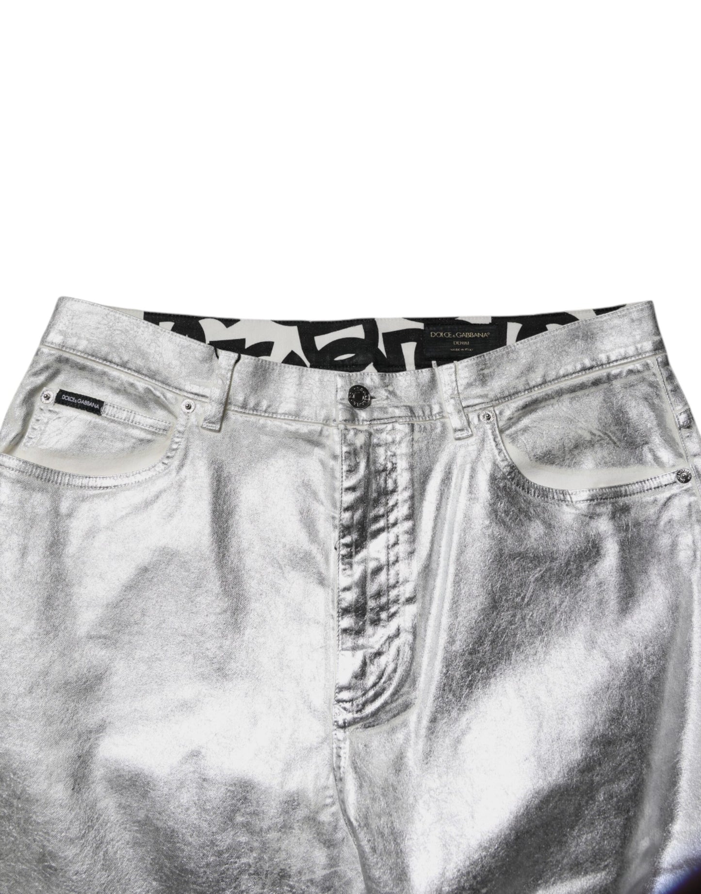 Dolce &amp; Gabbana Metallic Silver Raka Jeans i Bomull