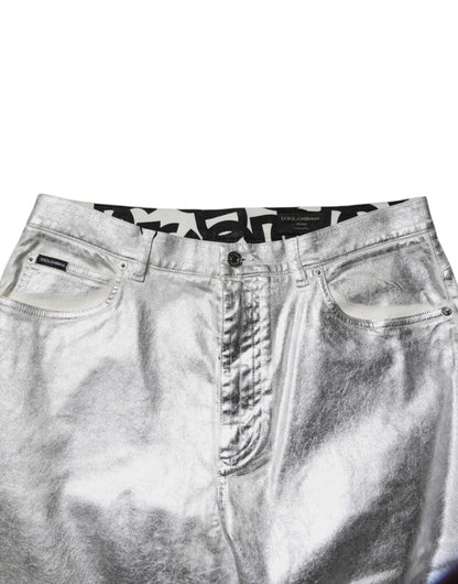 Dolce &amp; Gabbana Metallic Silver Raka Jeans i Bomull