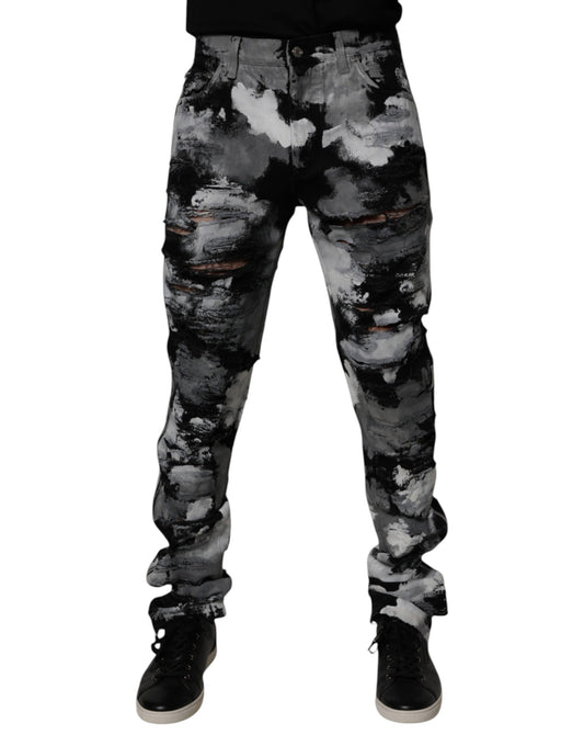 Dolce &amp; Gabbana Flerfärgade Kamouflage Slitna Skinny Denim Jeans