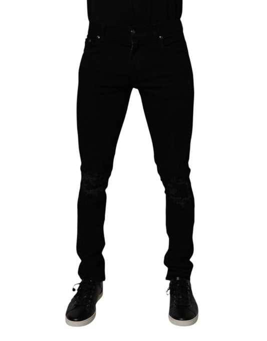 Dolce &amp; Gabbana Svarta Bomullsstretchiga Skinny Jeans Herr