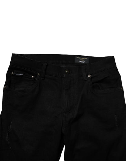 Dolce &amp; Gabbana Svarta Bomullsstretchiga Skinny Jeans Herr