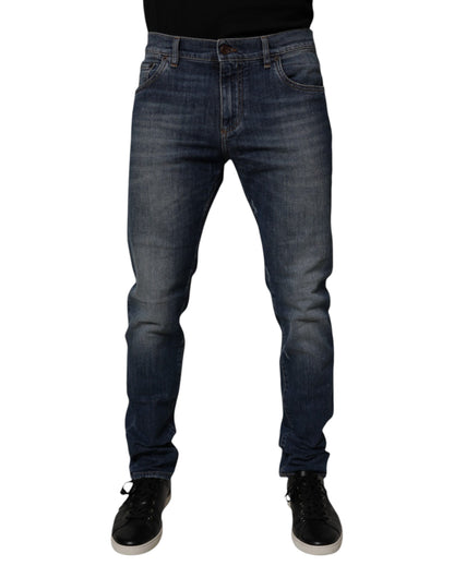 Dolce &amp; Gabbana mørkeblå skinny denimjeans i bomull og skinn