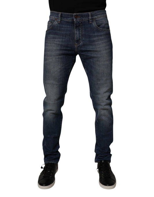 Dolce &amp; Gabbana Mörkblå Bomullsläder Skinny Denim Jeans