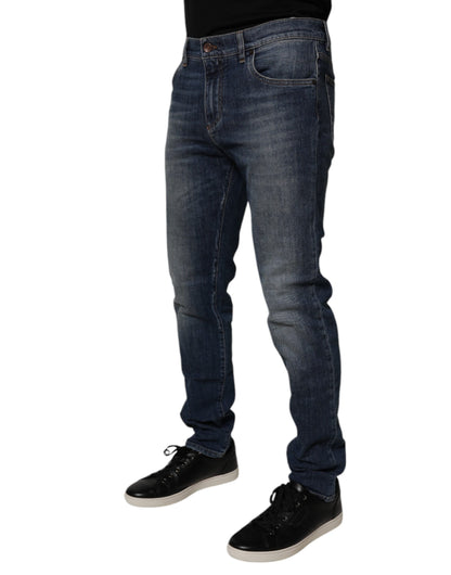 Dolce &amp; Gabbana mørkeblå skinny denimjeans i bomull og skinn