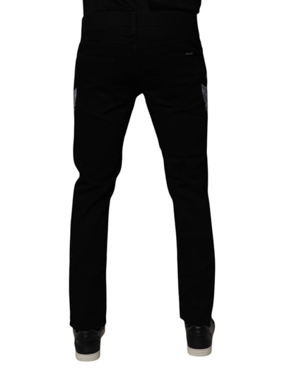 Dolce &amp; Gabbana Svarte Blomstrete Bomull Skinny Herre Denim Jeans