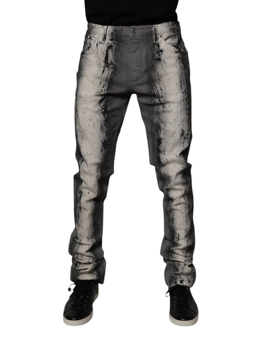 Dolce &amp; Gabbana Grå Tie Dye Bomull Skinny Herrjeans