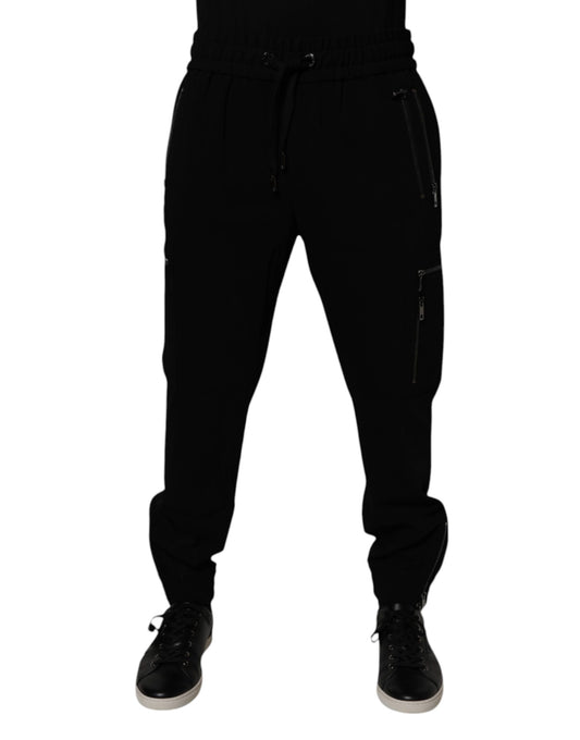 Dolce &amp; Gabbana svarta joggingbyxor i ull med stretch