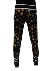 Dolce & Gabbana Black Religious Print Silk Men Jogger Pants