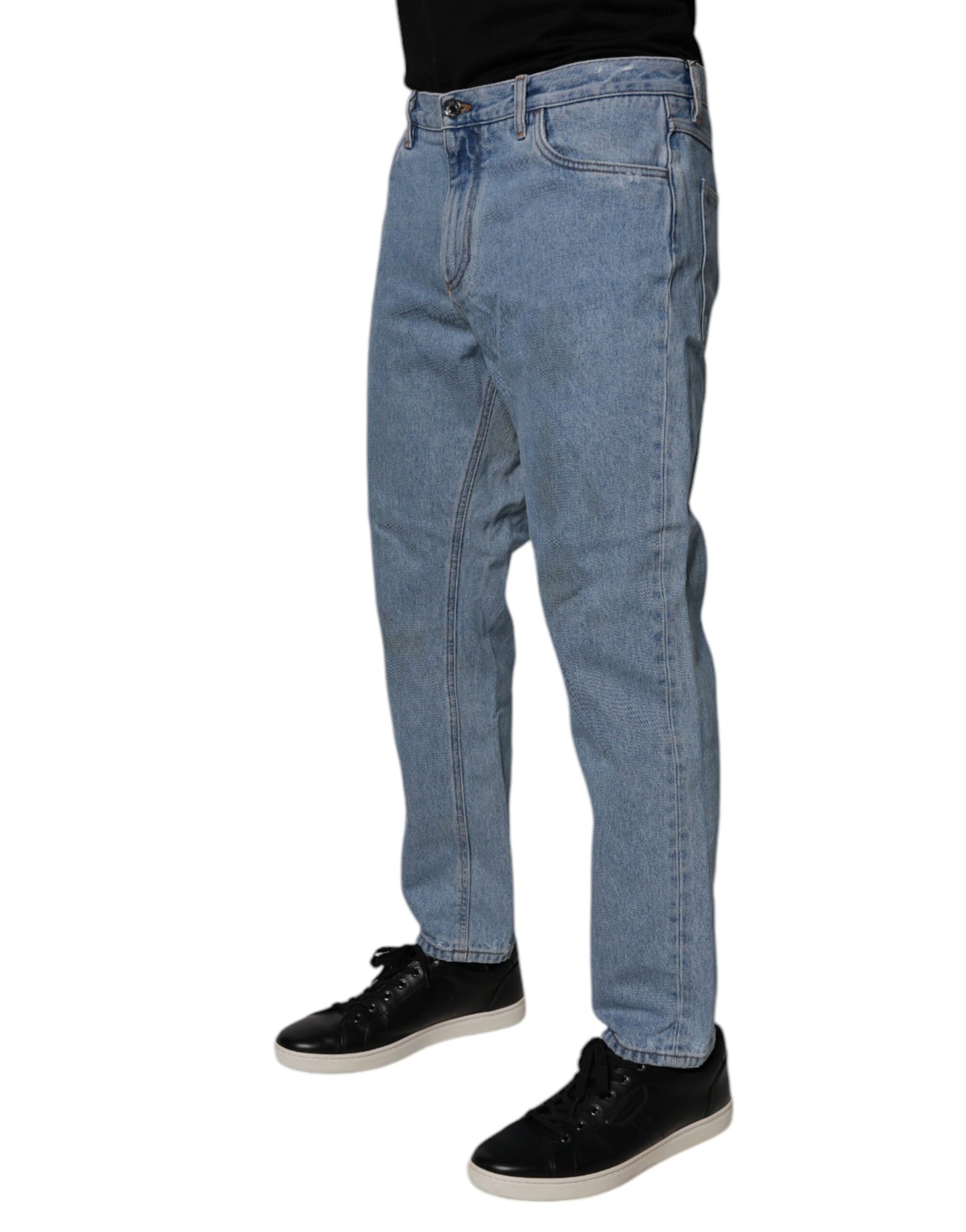 Dolce &amp; Gabbana Blå Bomull Skinny Herrjeans Med Mellanhög Midja