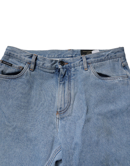 Dolce &amp; Gabbana Blå Bomull Skinny Herrjeans Med Mellanhög Midja