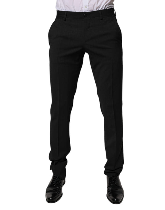 Dolce &amp; Gabbana Svarta Polyester Avsmalnande Formella Herrbyxor