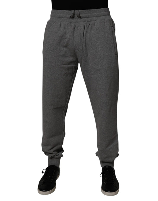Dolce &amp; Gabbana Grå Logotyp Bomull Jogger Herr Träningsbyxor