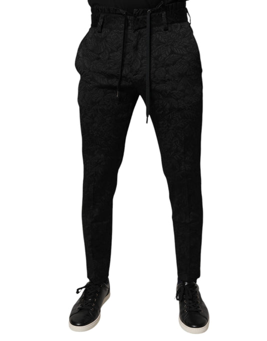 Dolce &amp; Gabbana Svarta Brokad Polyester Skinny Dressbyxor
