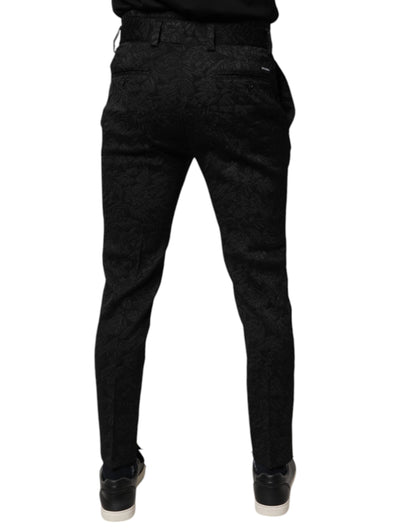 Dolce &amp; Gabbana Svarta Brokad Polyester Skinny Dressbyxor