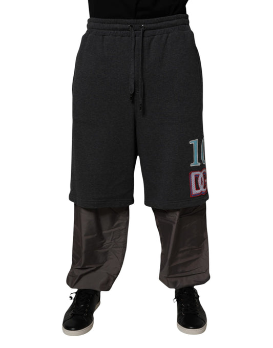 Dolce &amp; Gabbana Mörkgrå Bomulls Layered Raka Träningsbyxor Byxor