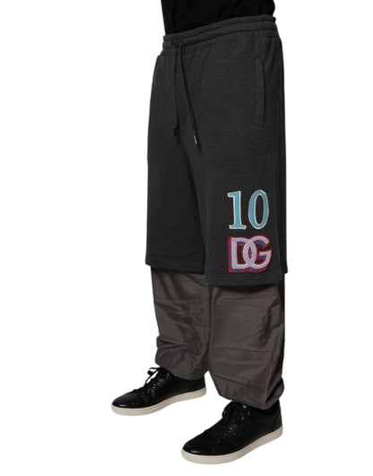 Dolce &amp; Gabbana Mörkgrå Bomulls Layered Raka Träningsbyxor Byxor